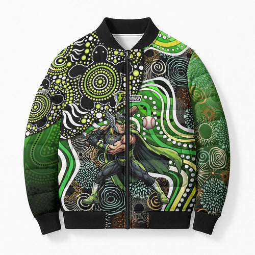 Sydney Thunder Bomber Puffer Jacket Indigenous Dot Art Superhero Batter Tribal Pattern