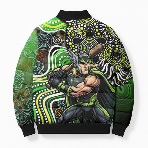 Sydney Thunder Bomber Puffer Jacket Indigenous Dot Art Superhero Batter Tribal Pattern