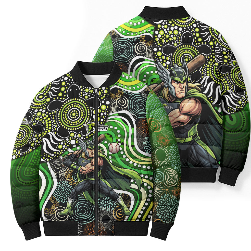 Sydney Thunder Bomber Puffer Jacket Indigenous Dot Art Superhero Batter Tribal Pattern