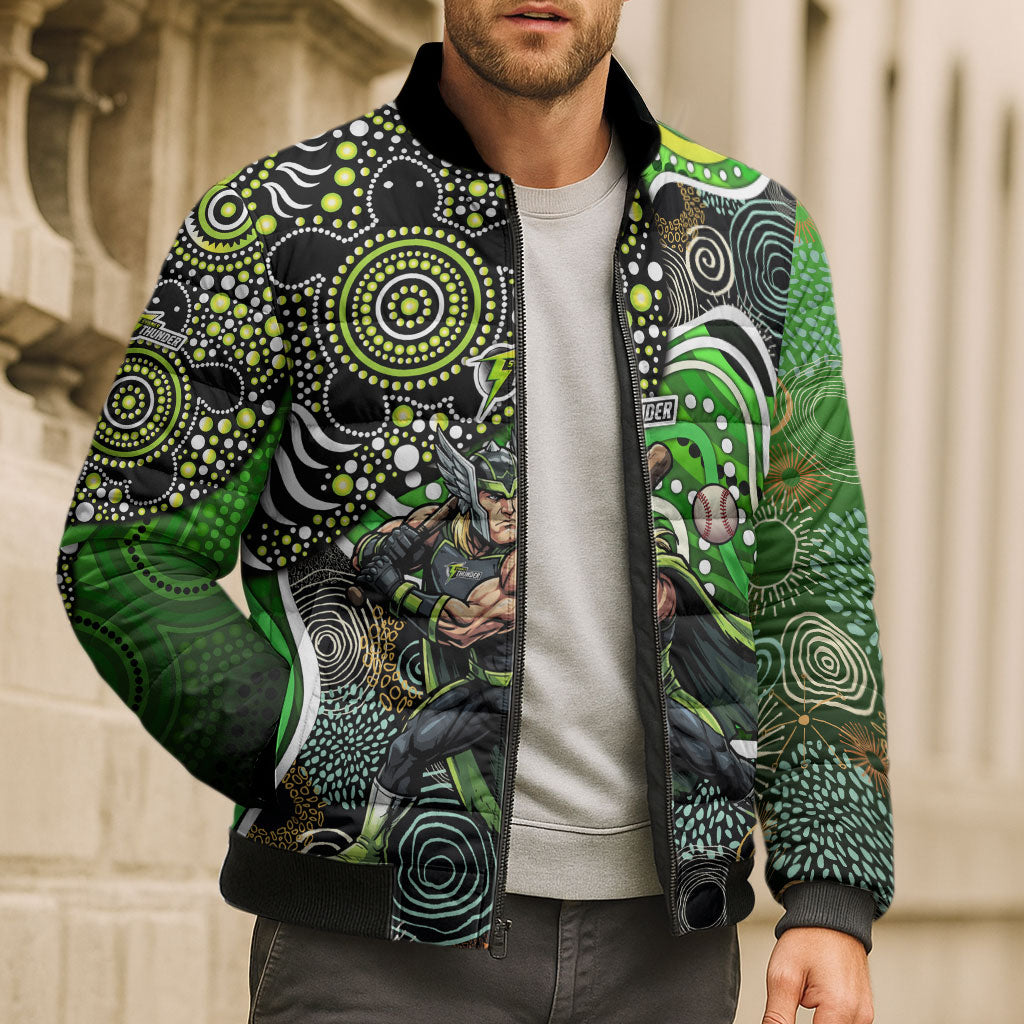 Sydney Thunder Bomber Puffer Jacket Indigenous Dot Art Superhero Batter Tribal Pattern