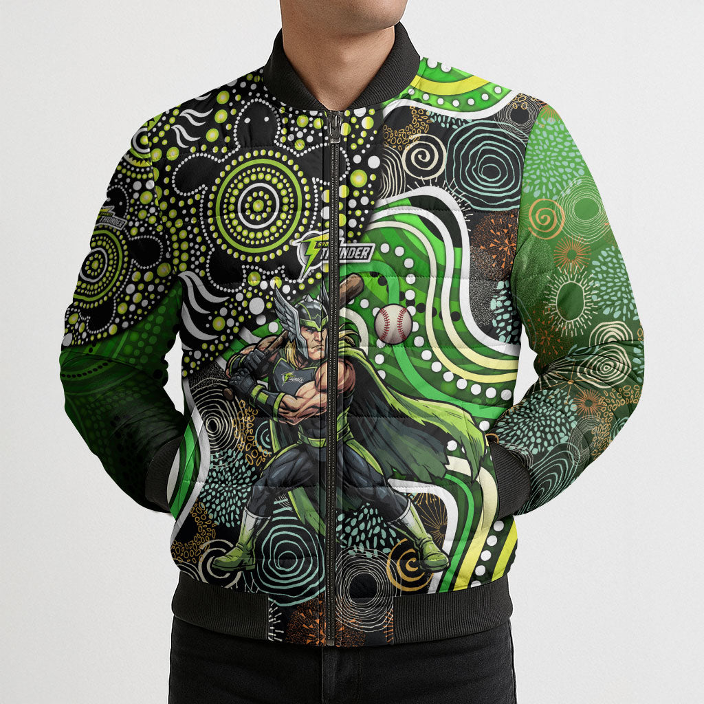 Sydney Thunder Bomber Puffer Jacket Indigenous Dot Art Superhero Batter Tribal Pattern