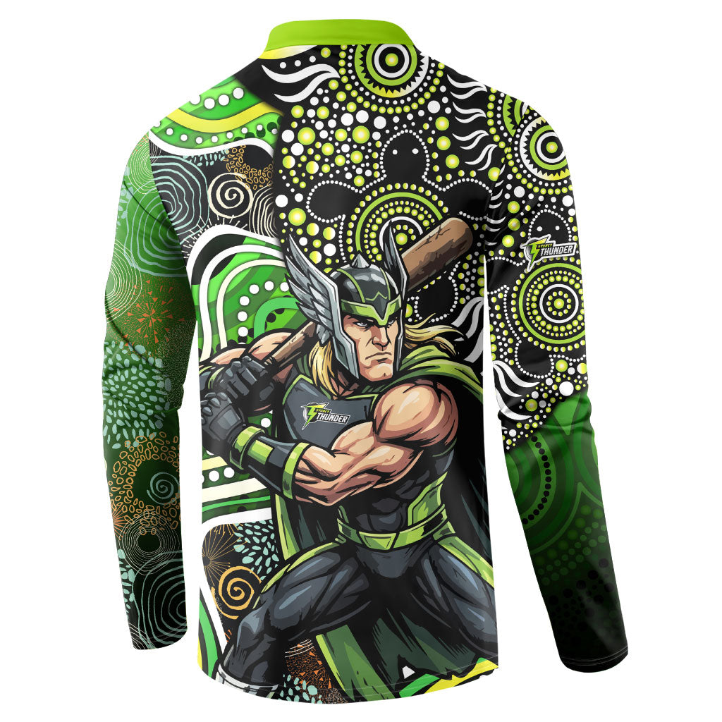 Sydney Thunder Button Sweatshirt Indigenous Dot Art Superhero Batter Tribal Pattern