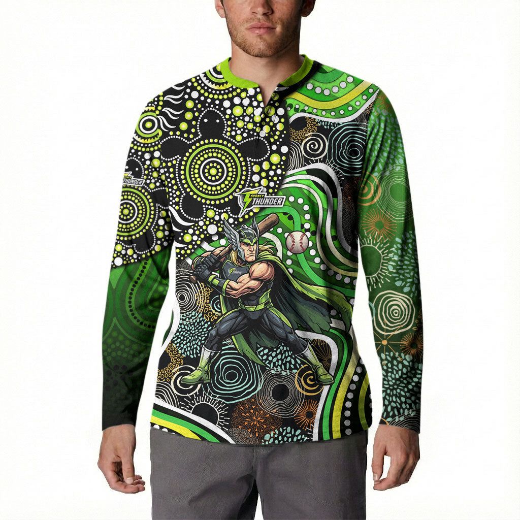 Sydney Thunder Button Sweatshirt Indigenous Dot Art Superhero Batter Tribal Pattern