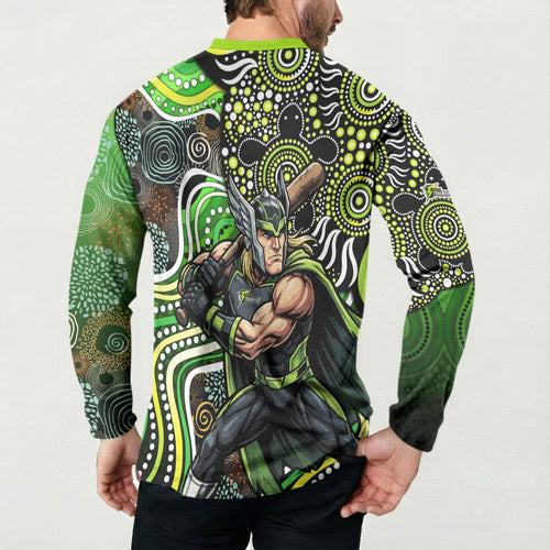 Sydney Thunder Button Sweatshirt Indigenous Dot Art Superhero Batter Tribal Pattern
