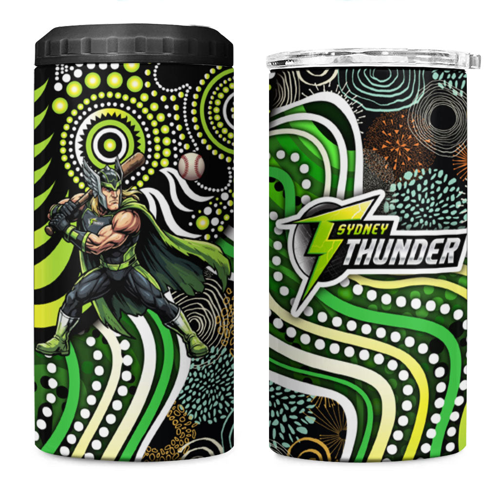 Sydney Thunder 4 in 1 Can Cooler Tumbler Indigenous Dot Art Superhero Batter Tribal Pattern