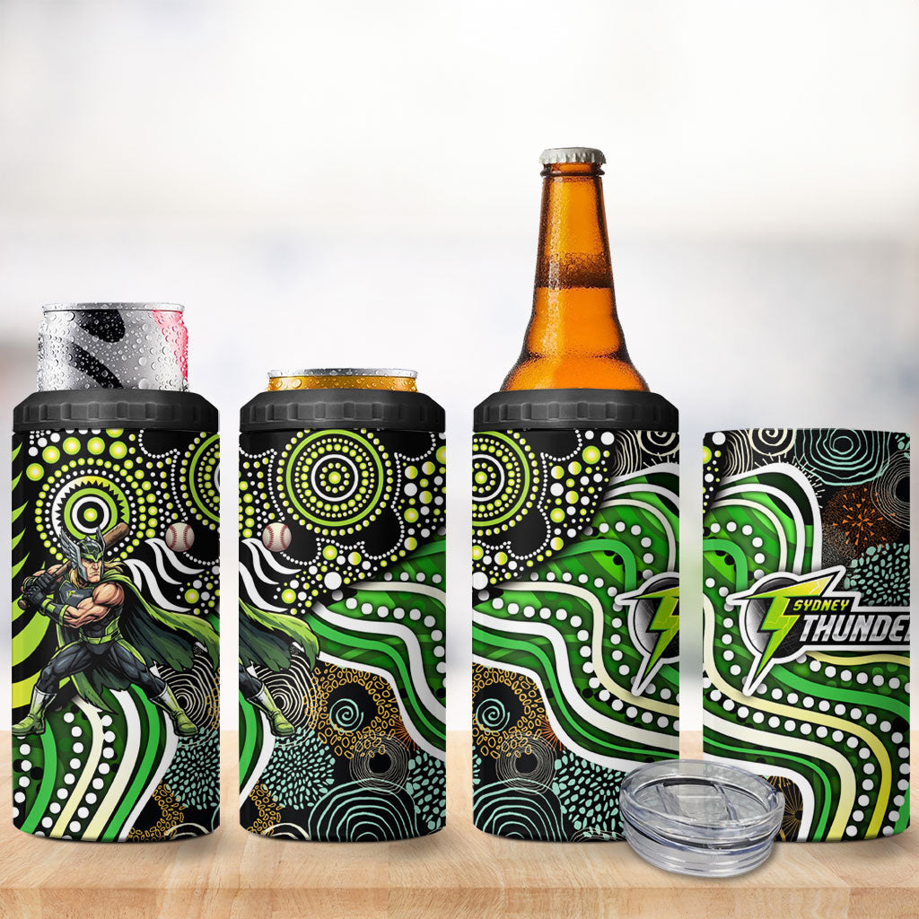 Sydney Thunder 4 in 1 Can Cooler Tumbler Indigenous Dot Art Superhero Batter Tribal Pattern