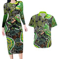 Sydney Thunder Couples Matching Long Sleeve Bodycon Dress and Hawaiian Shirt Indigenous Dot Art Superhero Batter Tribal Pattern