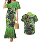 Sydney Thunder Couples Matching Mermaid Dress and Hawaiian Shirt Indigenous Dot Art Superhero Batter Tribal Pattern