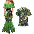 Sydney Thunder Couples Matching Mermaid Dress and Hawaiian Shirt Indigenous Dot Art Superhero Batter Tribal Pattern