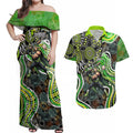 Sydney Thunder Couples Matching Off Shoulder Maxi Dress and Hawaiian Shirt Indigenous Dot Art Superhero Batter Tribal Pattern