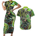 Sydney Thunder Couples Matching Short Sleeve Bodycon Dress and Hawaiian Shirt Indigenous Dot Art Superhero Batter Tribal Pattern