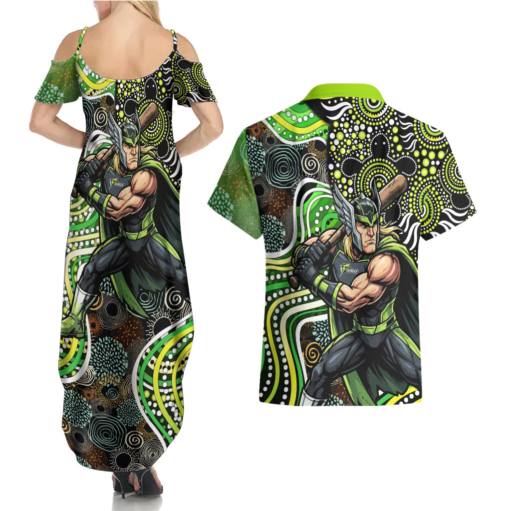 Sydney Thunder Couples Matching Summer Maxi Dress and Hawaiian Shirt Indigenous Dot Art Superhero Batter Tribal Pattern