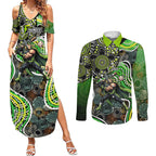 Sydney Thunder Couples Matching Summer Maxi Dress and Long Sleeve Button Shirt Indigenous Dot Art Superhero Batter Tribal Pattern