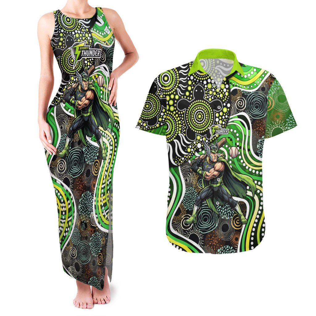 Sydney Thunder Couples Matching Tank Maxi Dress and Hawaiian Shirt Indigenous Dot Art Superhero Batter Tribal Pattern