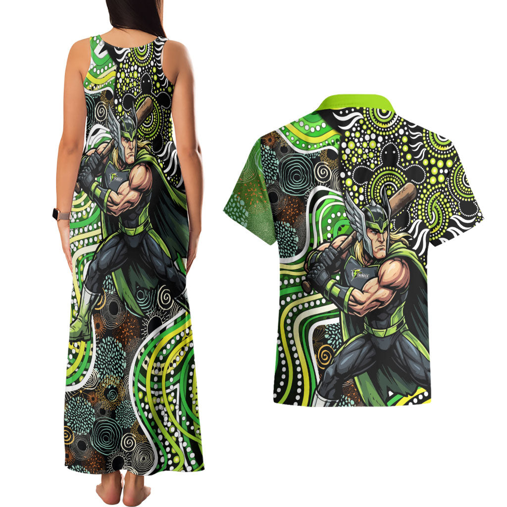 Sydney Thunder Couples Matching Tank Maxi Dress and Hawaiian Shirt Indigenous Dot Art Superhero Batter Tribal Pattern