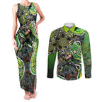 Sydney Thunder Couples Matching Tank Maxi Dress and Long Sleeve Button Shirt Indigenous Dot Art Superhero Batter Tribal Pattern