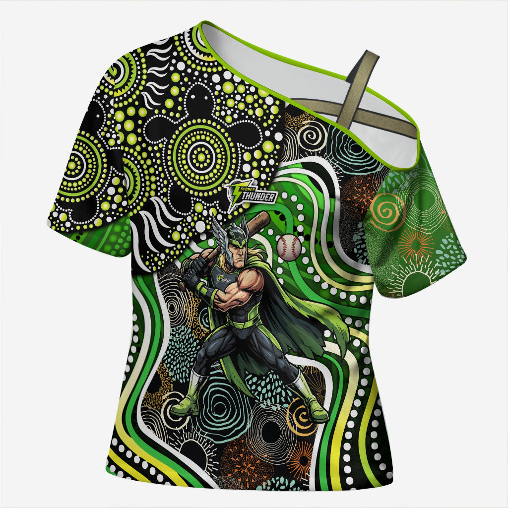 Sydney Thunder Cross Shoulder Shirt Indigenous Dot Art Superhero Batter Tribal Pattern