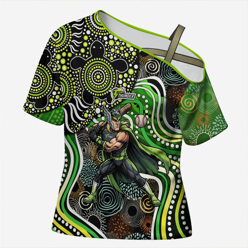 Sydney Thunder Cross Shoulder Shirt Indigenous Dot Art Superhero Batter Tribal Pattern