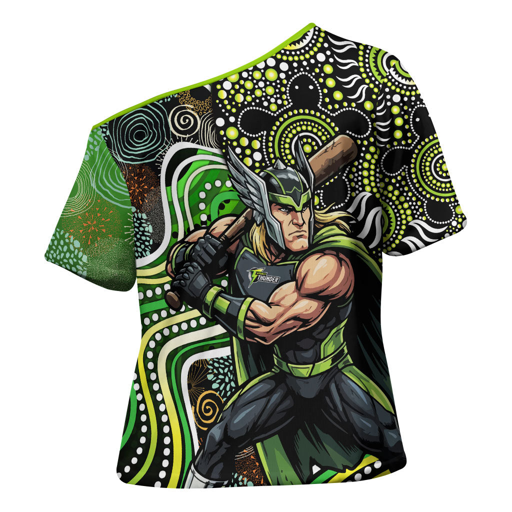 Sydney Thunder Cross Shoulder Shirt Indigenous Dot Art Superhero Batter Tribal Pattern