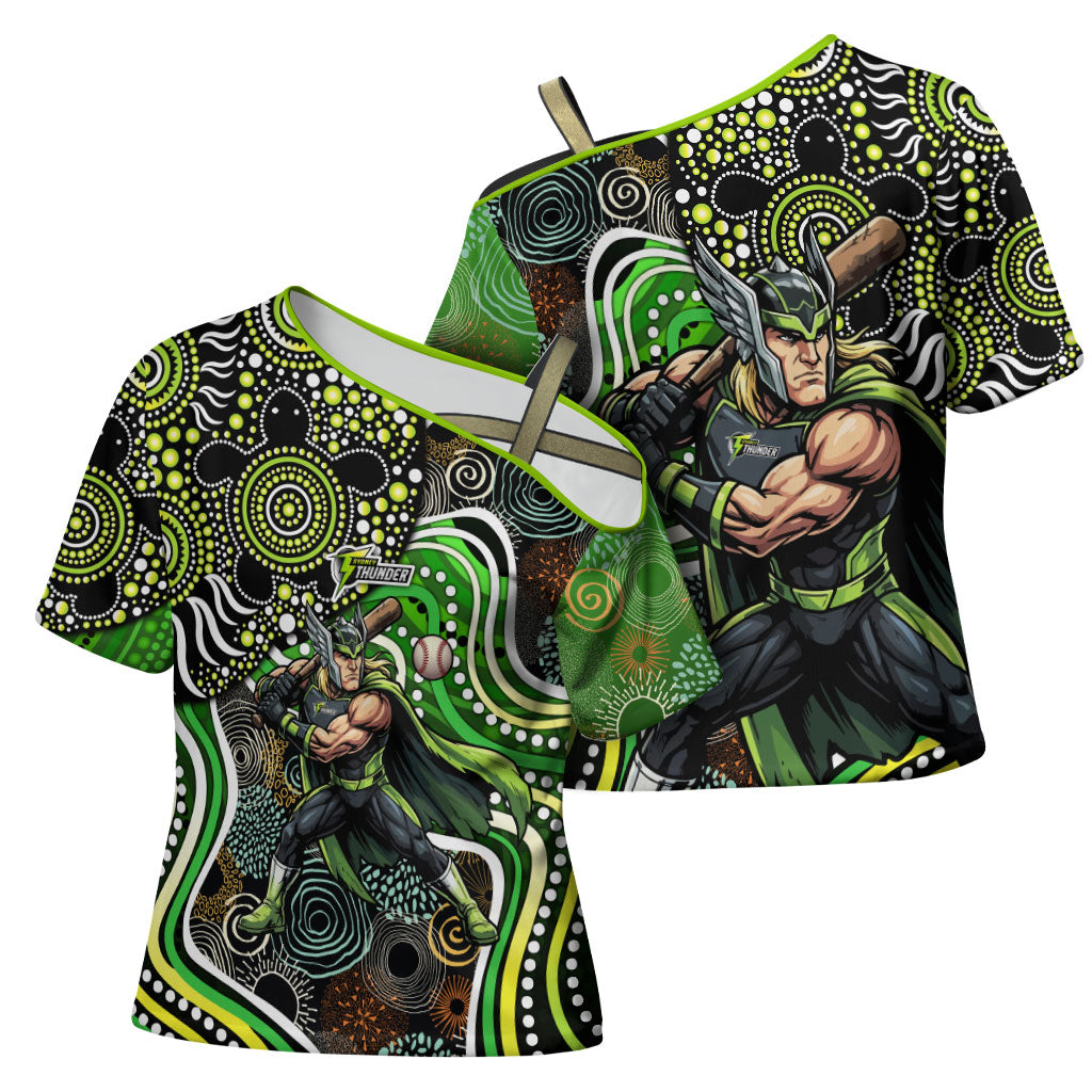 Sydney Thunder Cross Shoulder Shirt Indigenous Dot Art Superhero Batter Tribal Pattern