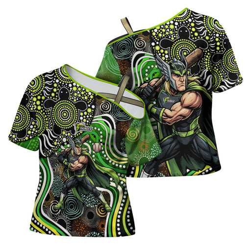 Sydney Thunder Cross Shoulder Shirt Indigenous Dot Art Superhero Batter Tribal Pattern