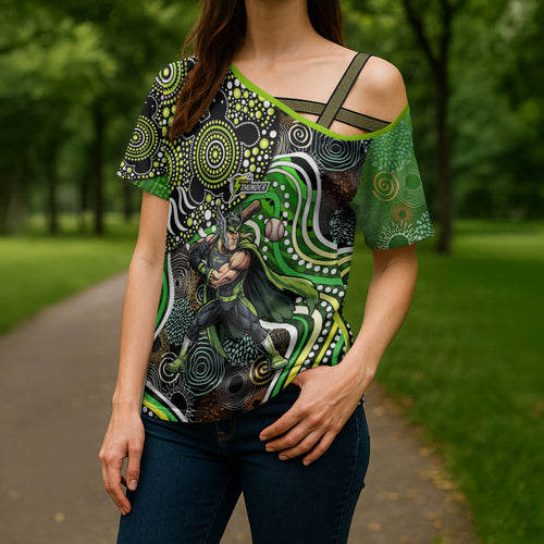 Sydney Thunder Cross Shoulder Shirt Indigenous Dot Art Superhero Batter Tribal Pattern