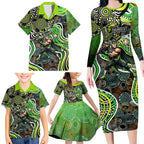 Sydney Thunder Family Matching Long Sleeve Bodycon Dress and Hawaiian Shirt Indigenous Dot Art Superhero Batter Tribal Pattern