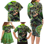 Sydney Thunder Family Matching Long Sleeve Bodycon Dress and Hawaiian Shirt Indigenous Dot Art Superhero Batter Tribal Pattern