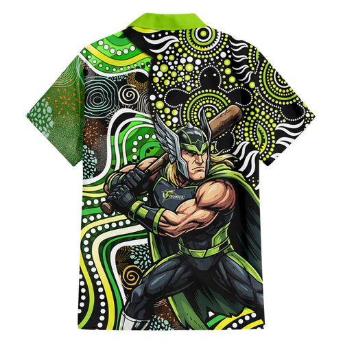 Sydney Thunder Family Matching Long Sleeve Bodycon Dress and Hawaiian Shirt Indigenous Dot Art Superhero Batter Tribal Pattern