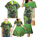 Sydney Thunder Family Matching Mermaid Dress and Hawaiian Shirt Indigenous Dot Art Superhero Batter Tribal Pattern