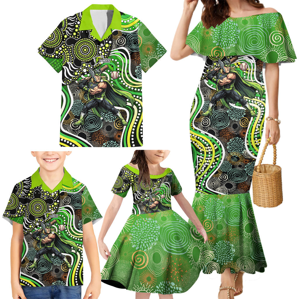 Sydney Thunder Family Matching Mermaid Dress and Hawaiian Shirt Indigenous Dot Art Superhero Batter Tribal Pattern
