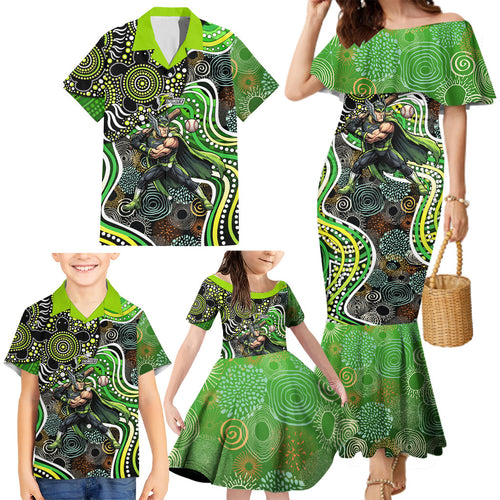 Sydney Thunder Family Matching Mermaid Dress and Hawaiian Shirt Indigenous Dot Art Superhero Batter Tribal Pattern