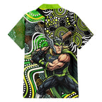Sydney Thunder Family Matching Off The Shoulder Long Sleeve Dress and Hawaiian Shirt Indigenous Dot Art Superhero Batter Tribal Pattern