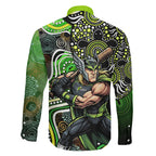Sydney Thunder Family Matching Off The Shoulder Long Sleeve Dress and Hawaiian Shirt Indigenous Dot Art Superhero Batter Tribal Pattern