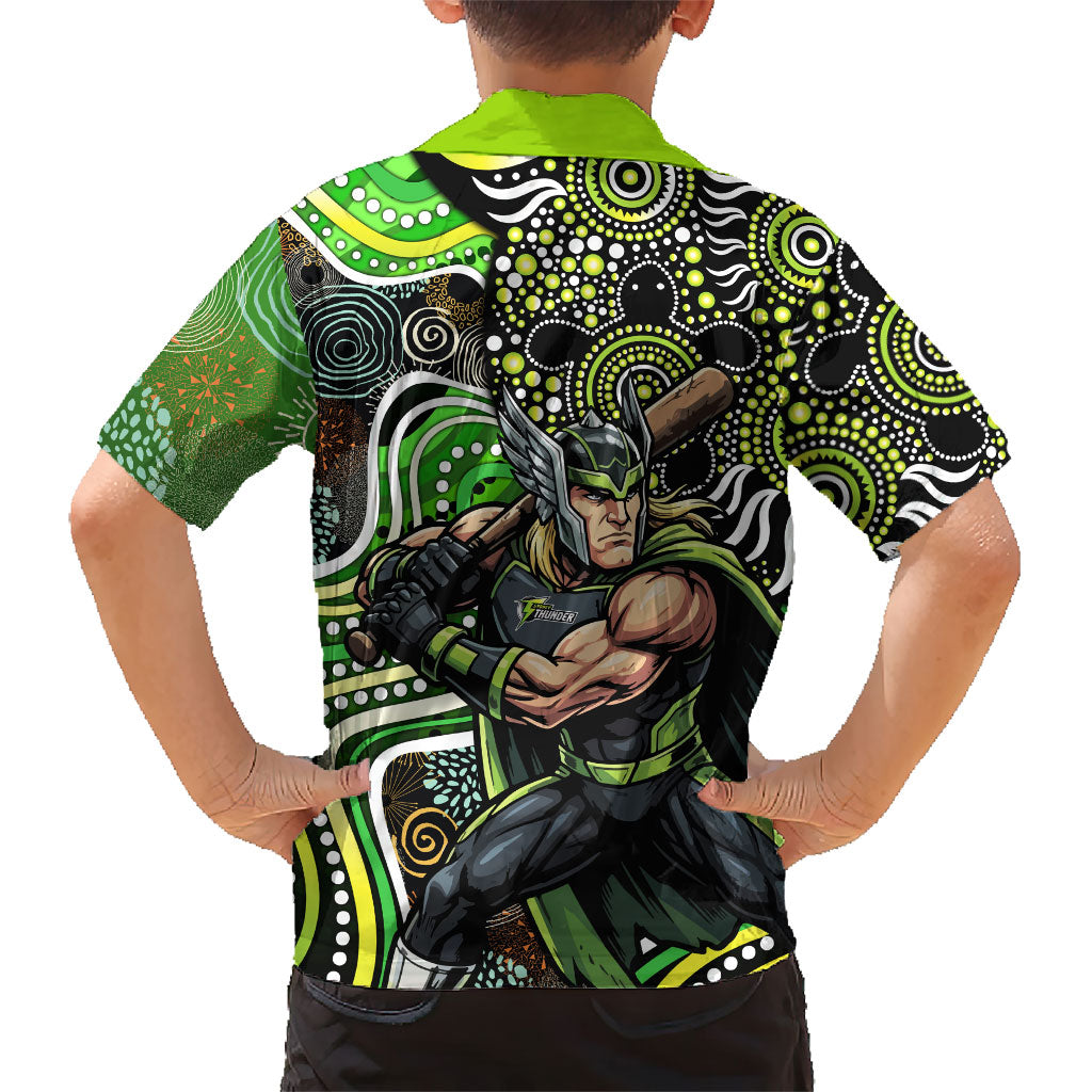 Sydney Thunder Family Matching Off Shoulder Maxi Dress and Hawaiian Shirt Indigenous Dot Art Superhero Batter Tribal Pattern