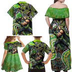 Sydney Thunder Family Matching Off Shoulder Maxi Dress and Hawaiian Shirt Indigenous Dot Art Superhero Batter Tribal Pattern