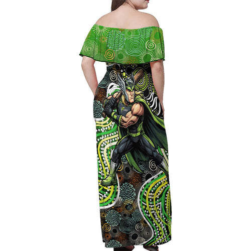 Sydney Thunder Family Matching Off Shoulder Maxi Dress and Hawaiian Shirt Indigenous Dot Art Superhero Batter Tribal Pattern