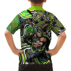 Sydney Thunder Family Matching Off Shoulder Short Dress and Hawaiian Shirt Indigenous Dot Art Superhero Batter Tribal Pattern