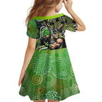 Sydney Thunder Family Matching Off Shoulder Short Dress and Hawaiian Shirt Indigenous Dot Art Superhero Batter Tribal Pattern