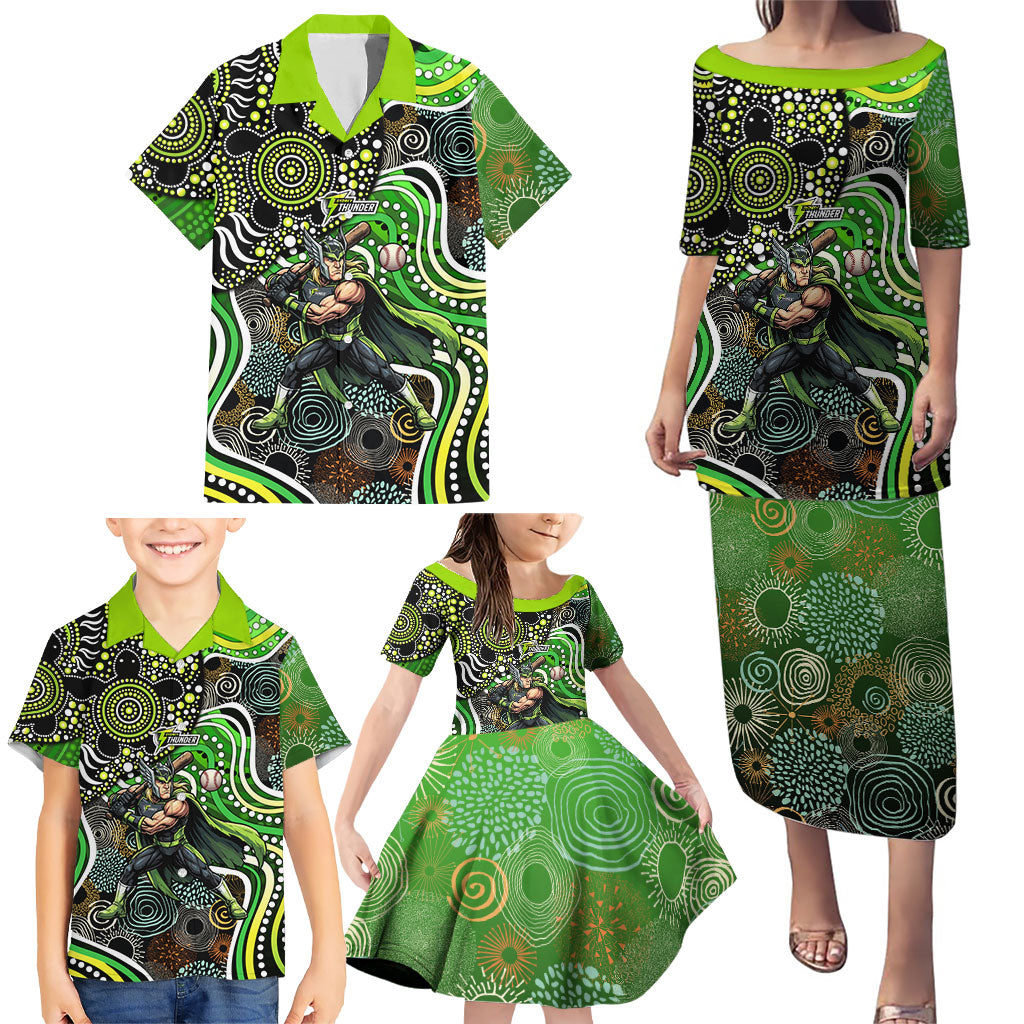 Sydney Thunder Family Matching Puletasi and Hawaiian Shirt Indigenous Dot Art Superhero Batter Tribal Pattern