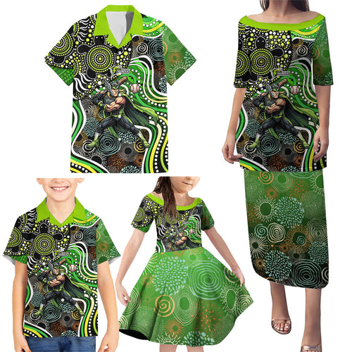 Sydney Thunder Family Matching Puletasi and Hawaiian Shirt Indigenous Dot Art Superhero Batter Tribal Pattern