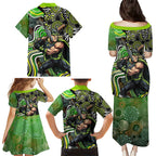 Sydney Thunder Family Matching Puletasi and Hawaiian Shirt Indigenous Dot Art Superhero Batter Tribal Pattern