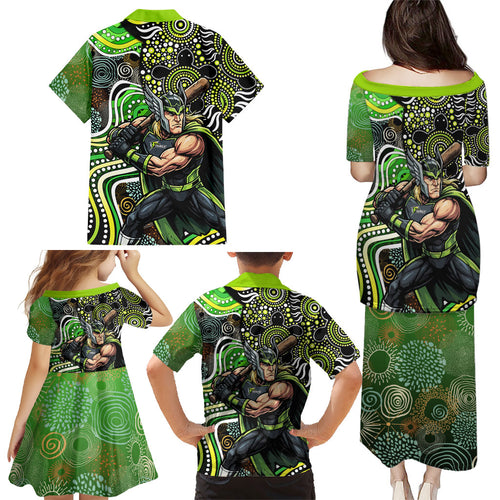 Sydney Thunder Family Matching Puletasi and Hawaiian Shirt Indigenous Dot Art Superhero Batter Tribal Pattern