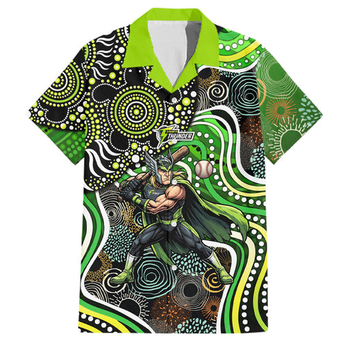 Sydney Thunder Family Matching Puletasi and Hawaiian Shirt Indigenous Dot Art Superhero Batter Tribal Pattern