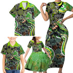 Sydney Thunder Family Matching Short Sleeve Bodycon Dress and Hawaiian Shirt Indigenous Dot Art Superhero Batter Tribal Pattern