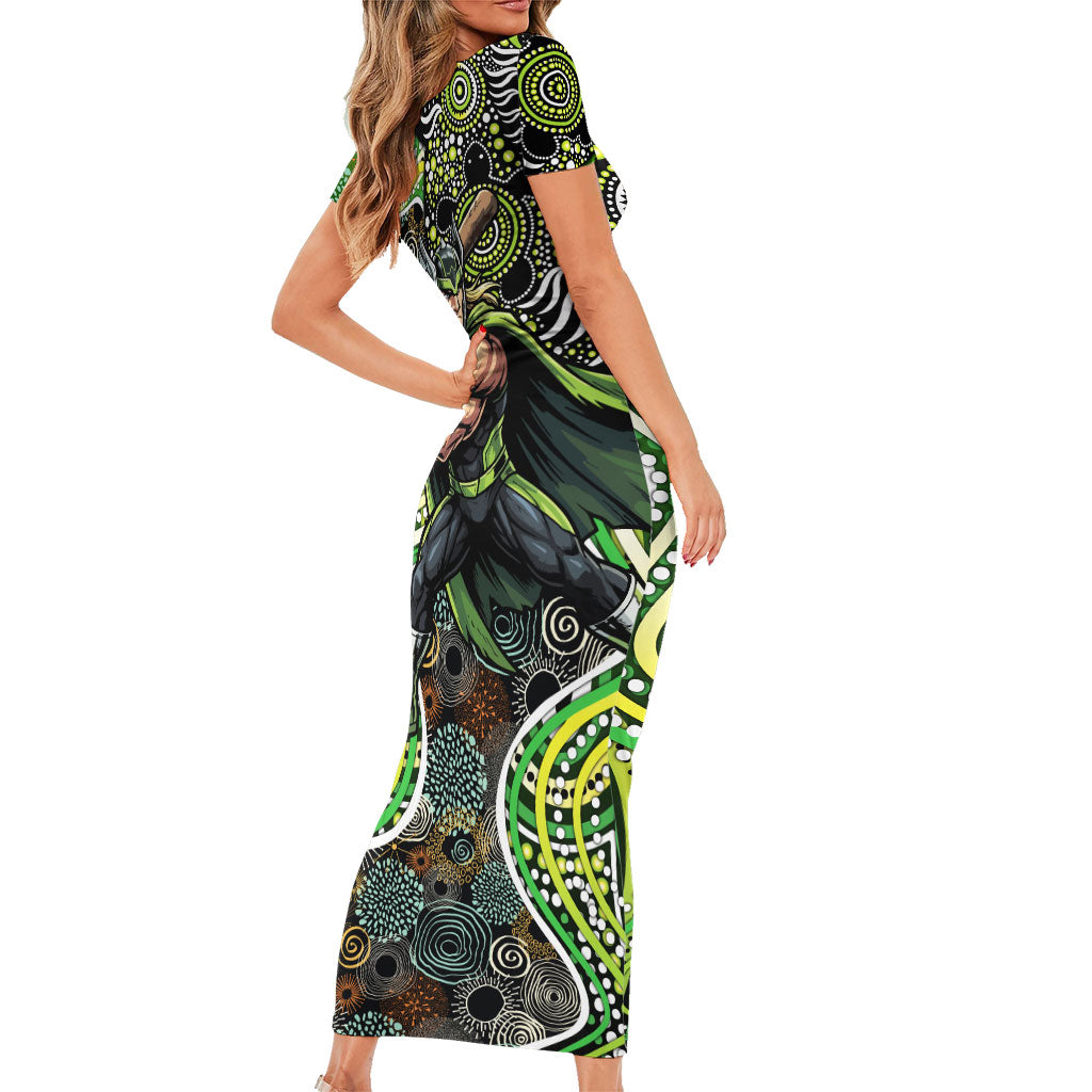Sydney Thunder Family Matching Short Sleeve Bodycon Dress and Hawaiian Shirt Indigenous Dot Art Superhero Batter Tribal Pattern