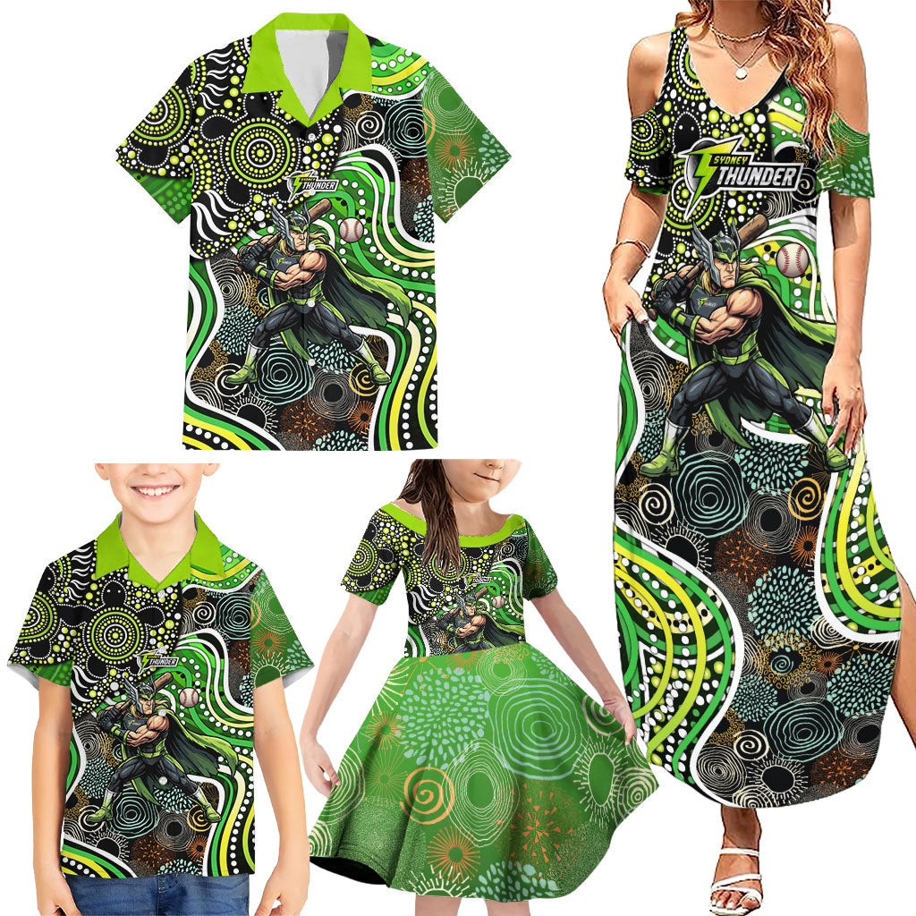 Sydney Thunder Family Matching Summer Maxi Dress and Hawaiian Shirt Indigenous Dot Art Superhero Batter Tribal Pattern