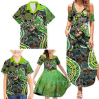 Sydney Thunder Family Matching Summer Maxi Dress and Hawaiian Shirt Indigenous Dot Art Superhero Batter Tribal Pattern