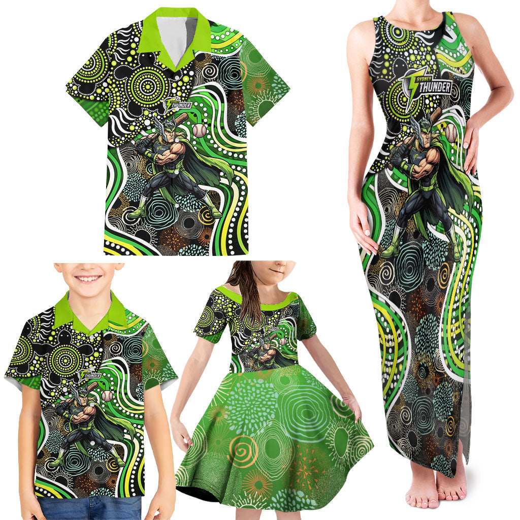 Sydney Thunder Family Matching Tank Maxi Dress and Hawaiian Shirt Indigenous Dot Art Superhero Batter Tribal Pattern