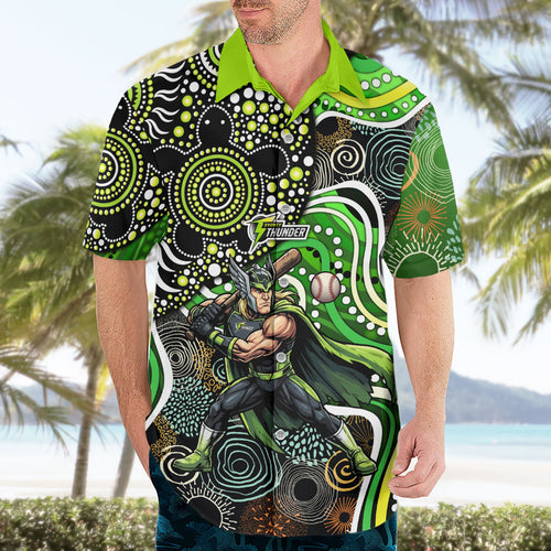 Sydney Thunder Hawaiian Shirt Indigenous Dot Art Superhero Batter Tribal Pattern